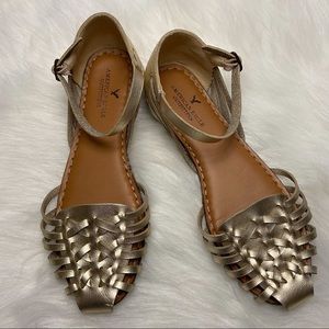American Eagle Gold Faux Leather Huaraches Sandals